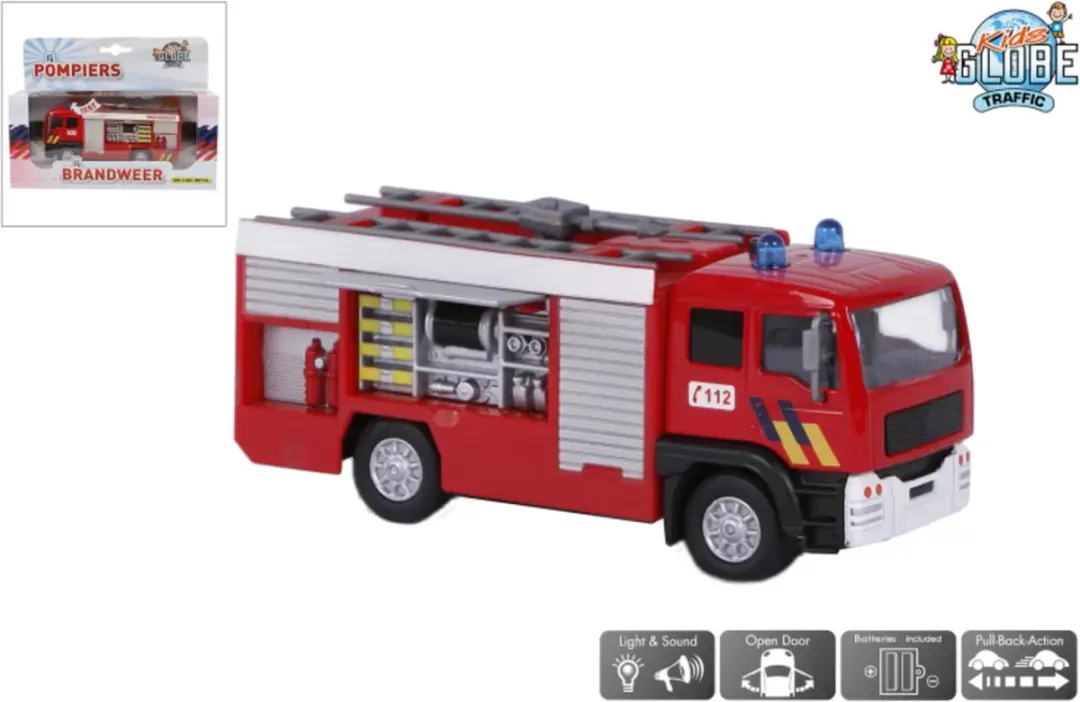 Kids Globe Brandweerauto Tankauto 13cm - Metaal Licht Geluid - Meerkleurig