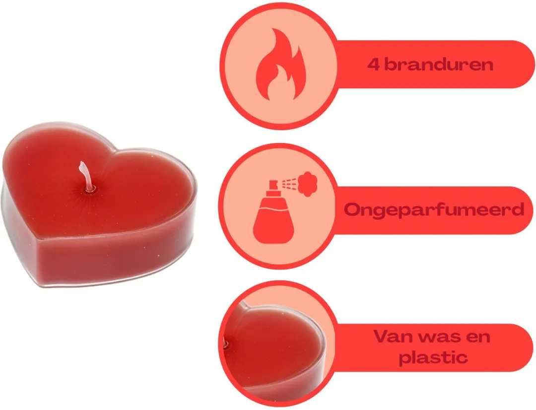 Waxinelichtjes - Hartjes - 10 stuks