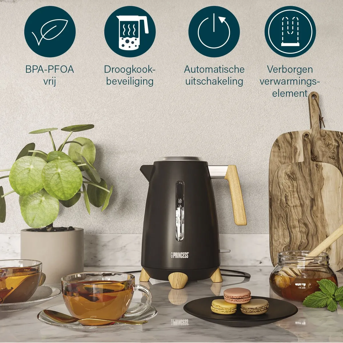 Princess Waterkoker Pure 236061 1.7L - 3000W - Zwart