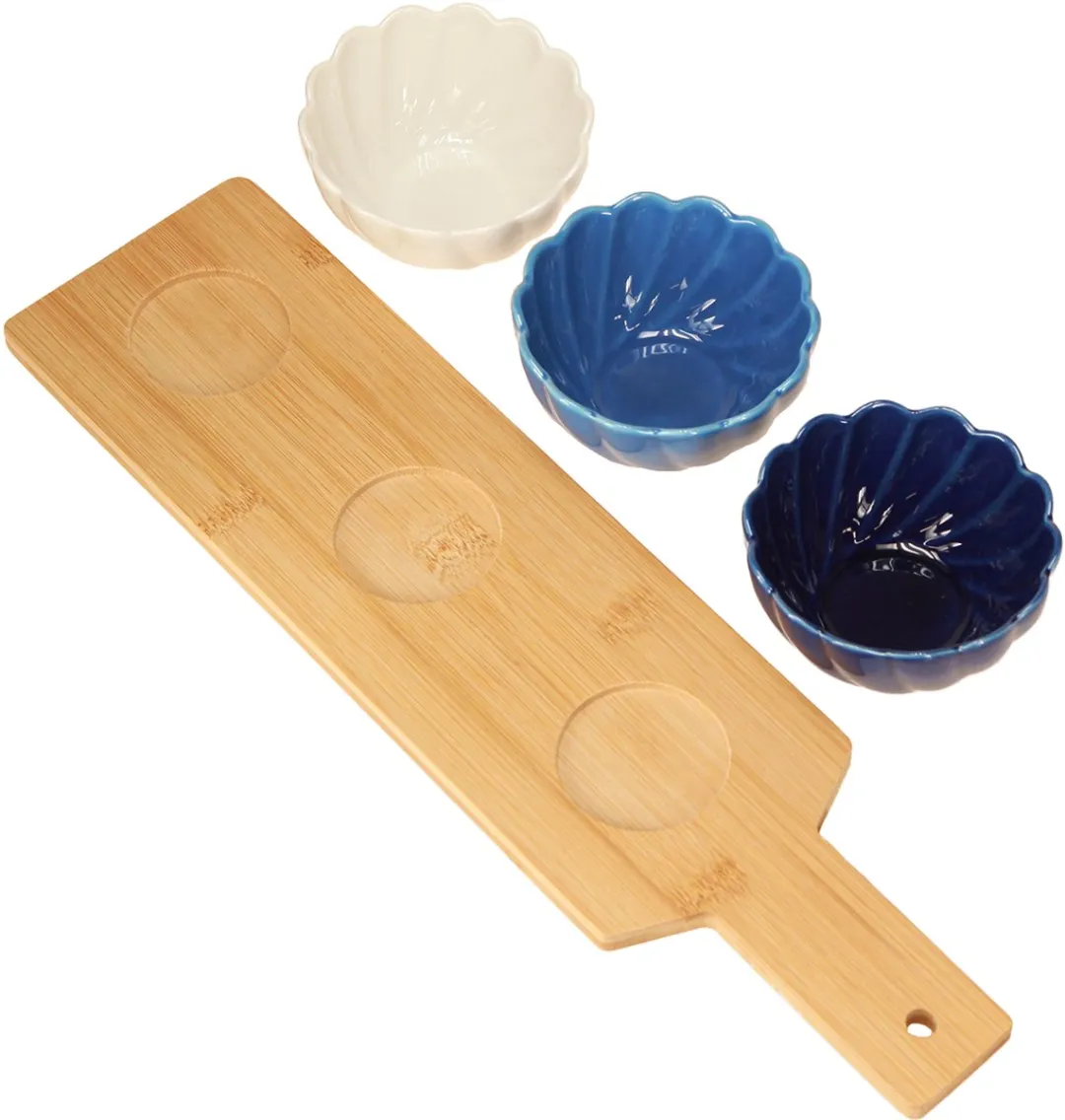 Kaemingk Tapasset met keramiekkommen - Blauw/wit 40x10cm