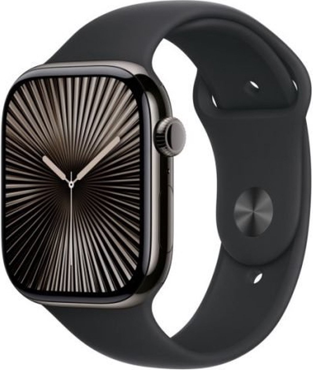 Apple Watch Series 10 - Wifi + 4G - 42mm - Slate Titanium Case met Zwart Sportbandje - M/L