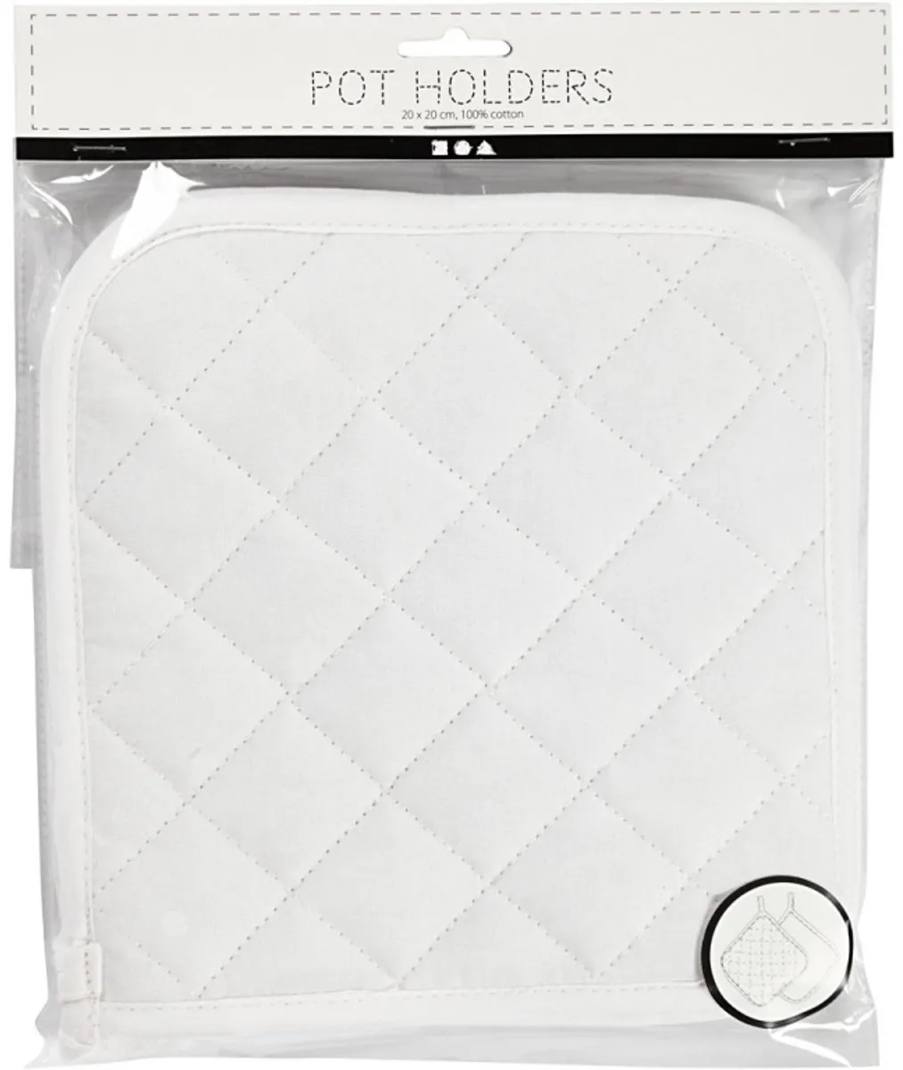 Creativ Company Katoenen Pannenlappen 20x20cm - Wit - 2 Stuks