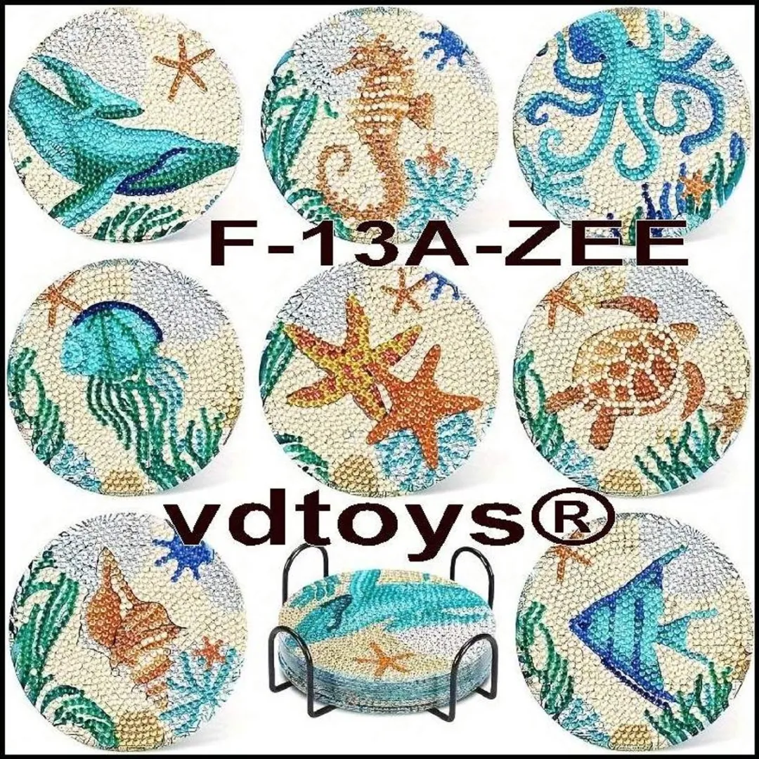 VDTOYS Diamond Painting Onderzetters Set F-13A Zee - 8 Stuks