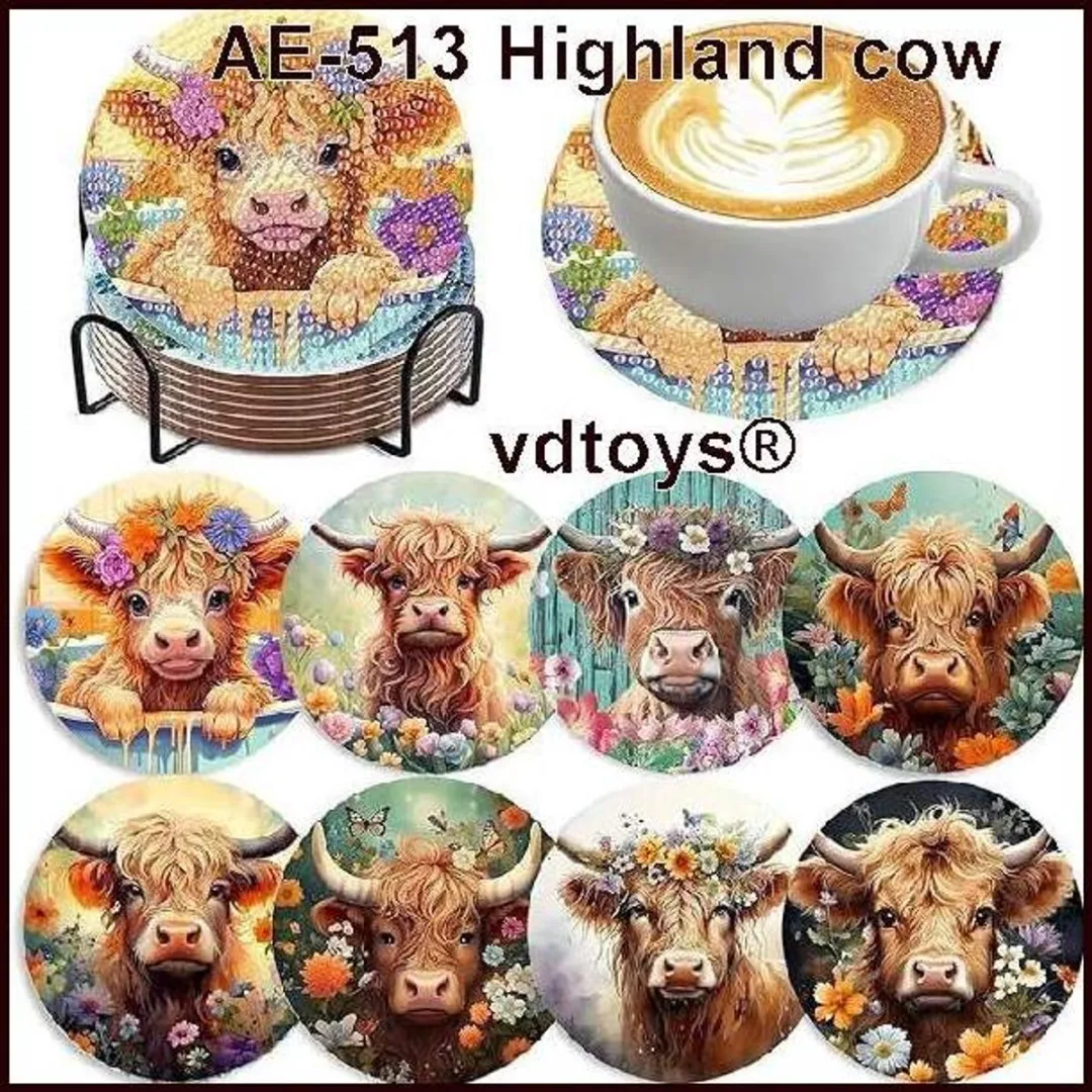 VDTOYS Diamond Painting Highland Cow AE-513 - 8 Stuks Compleet