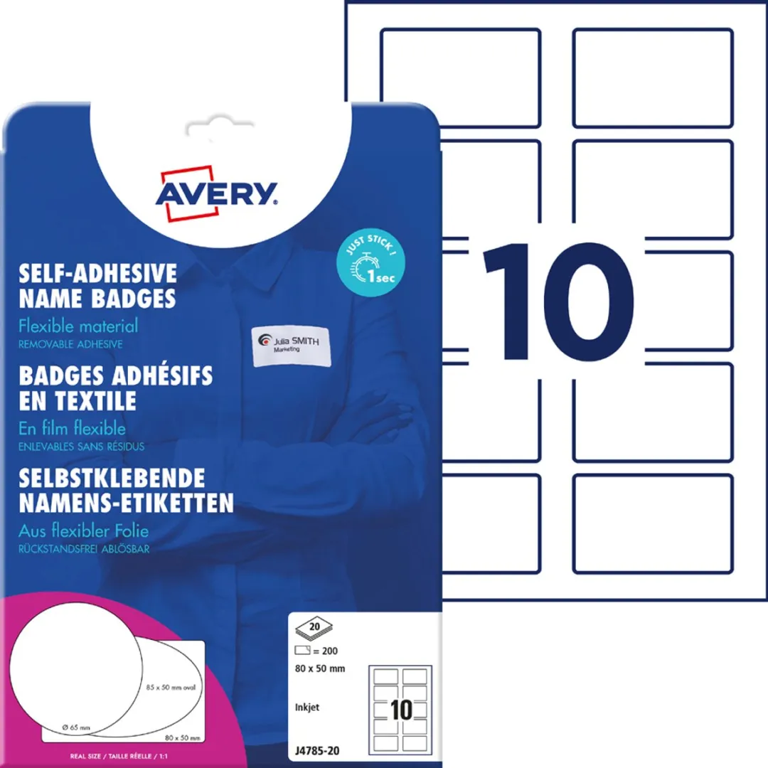 Avery Zweckform Naambadge Ovaal 85x50mm - 200 Stuks - Wit