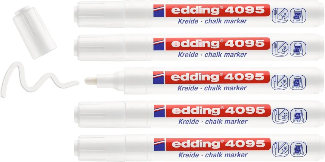 edding 4095 Krijtstiften Wit - 5 Stuks