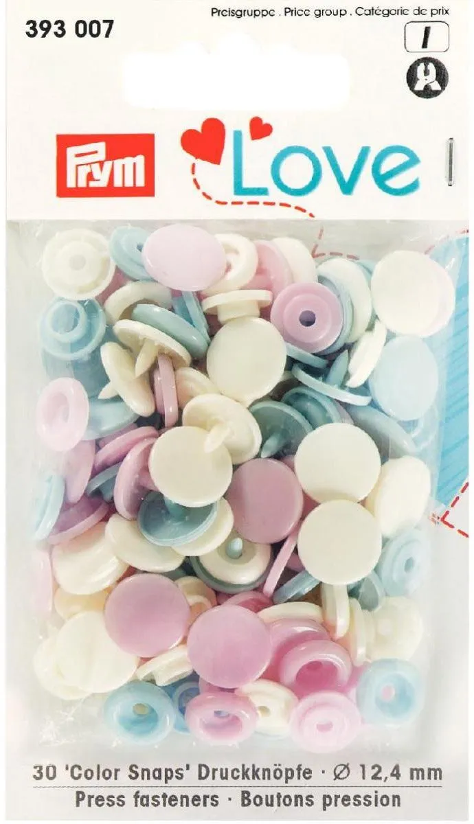 Prym Love Color Drukknoppen 12,4mm - Roze/Lichtblauw/Paars - 30 Stuks