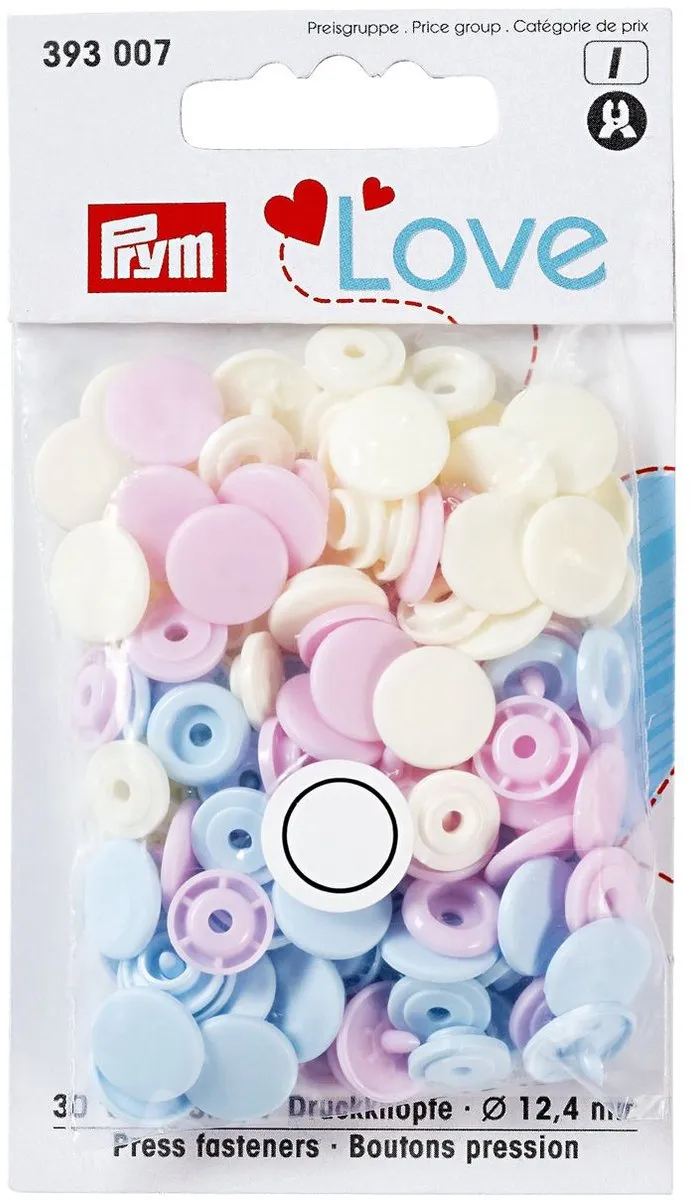 Prym Love Color Drukknoppen 12,4mm - Roze/Lichtblauw/Paars - 30 Stuks