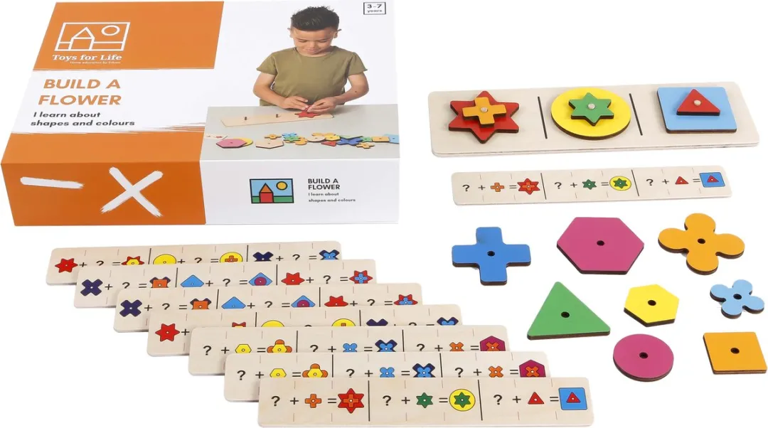 Toys for Life Bouw een Bloem Houten Speelgoed - 14 Vormen & 8 Kaarten