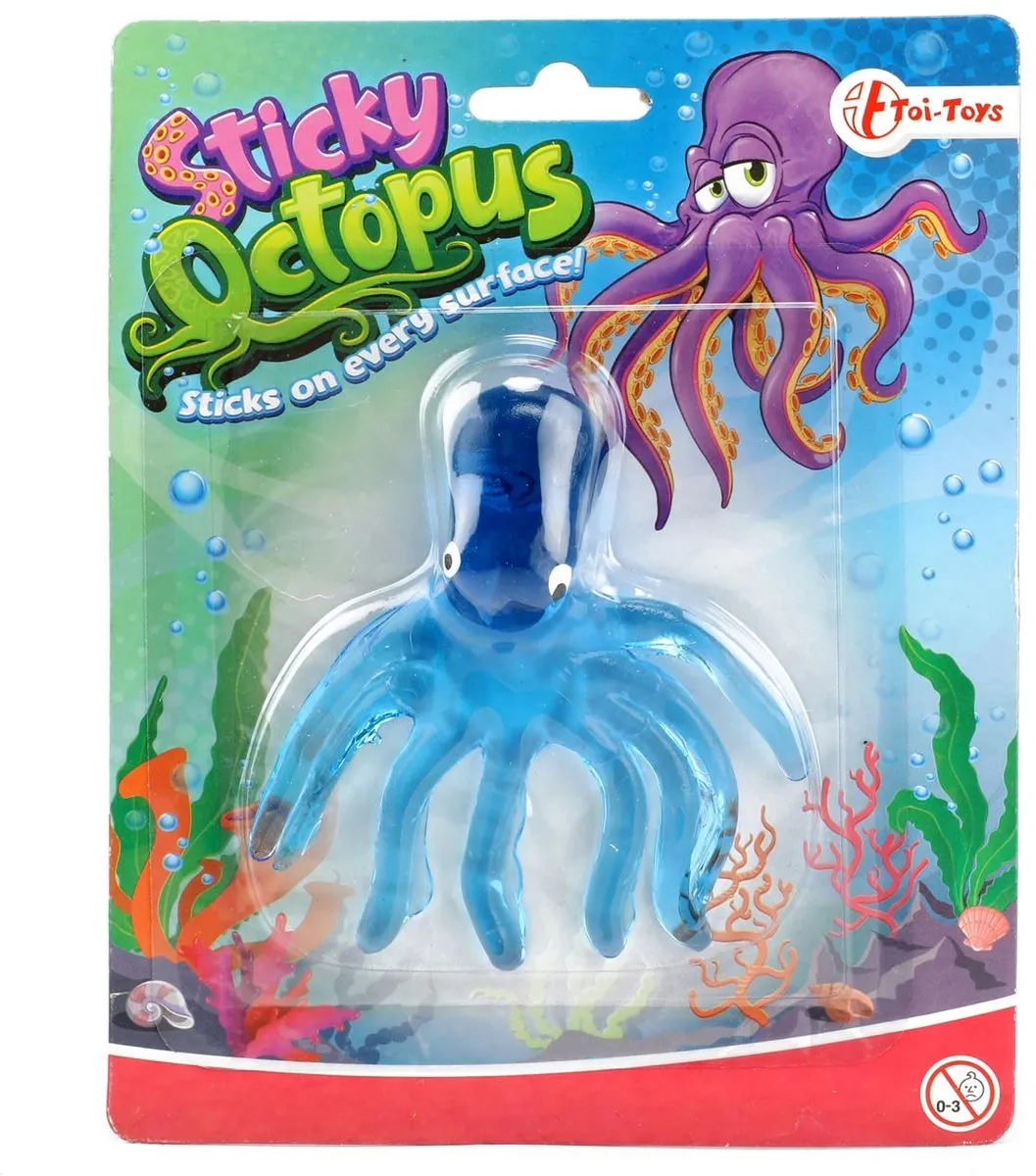 Toi-Toys Raamkruiper Sticky Octopus - Blauw/ Groen/ Geel/ Roze/ Rood