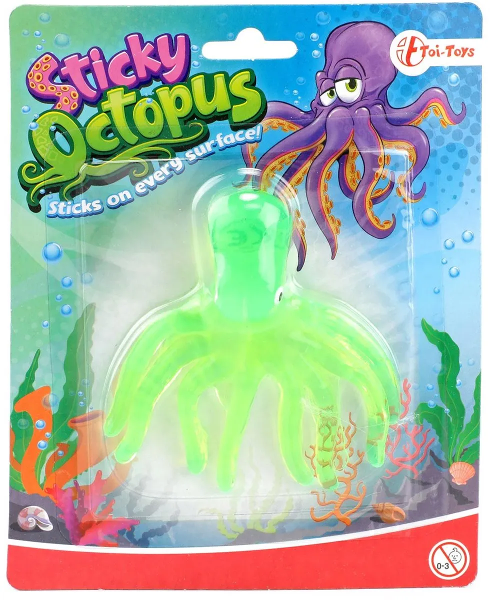 Toi-Toys Raamkruiper Sticky Octopus - Blauw/ Groen/ Geel/ Roze/ Rood