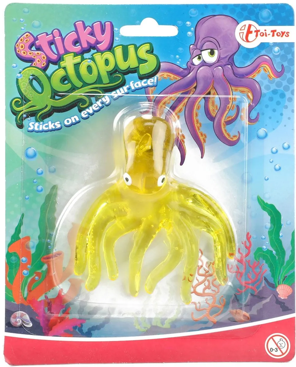 Toi-Toys Raamkruiper Sticky Octopus - Blauw/ Groen/ Geel/ Roze/ Rood