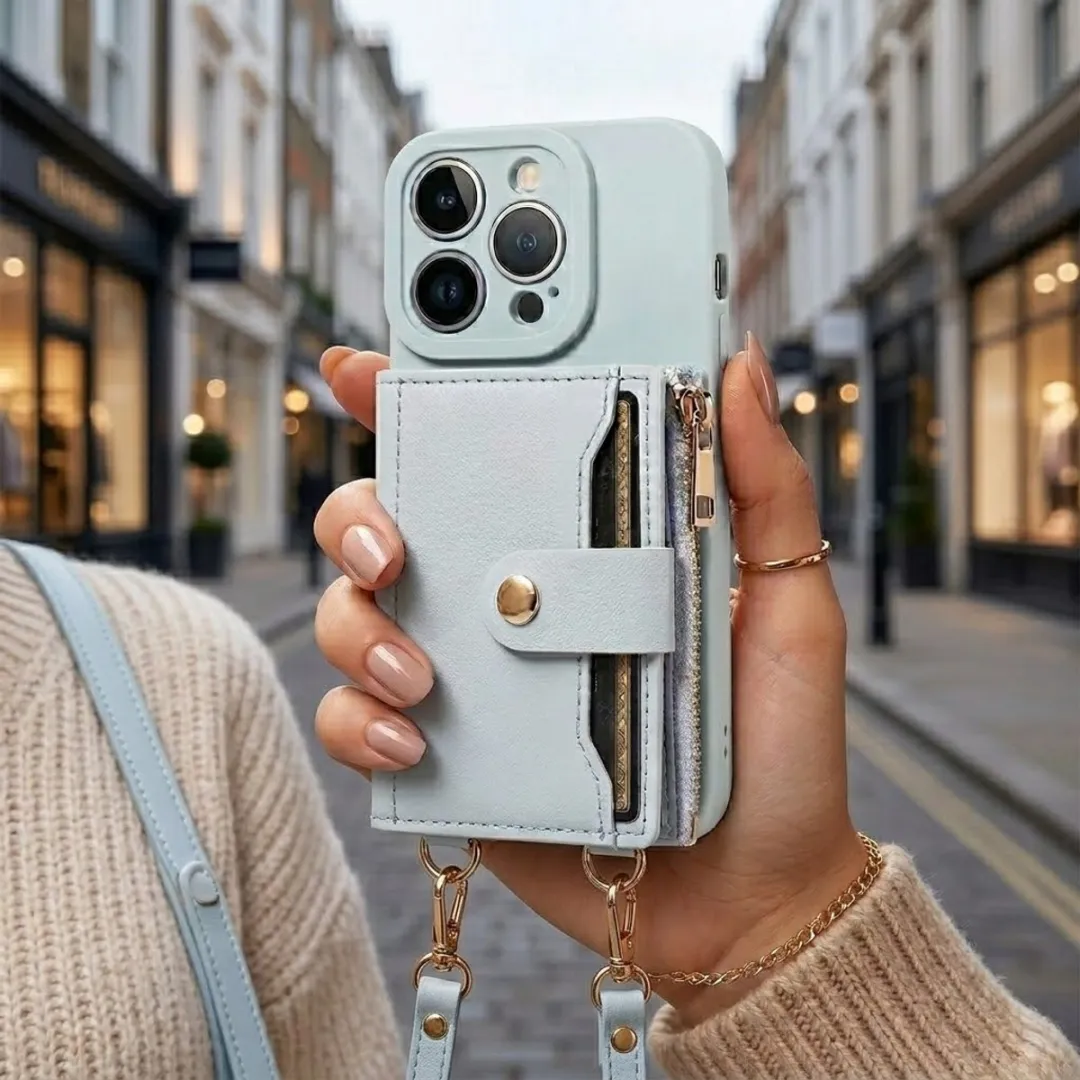 NUVEX iPhone 14 Pro Max Hoesje Lichtblauw - Portemonnee 4 Pasjes