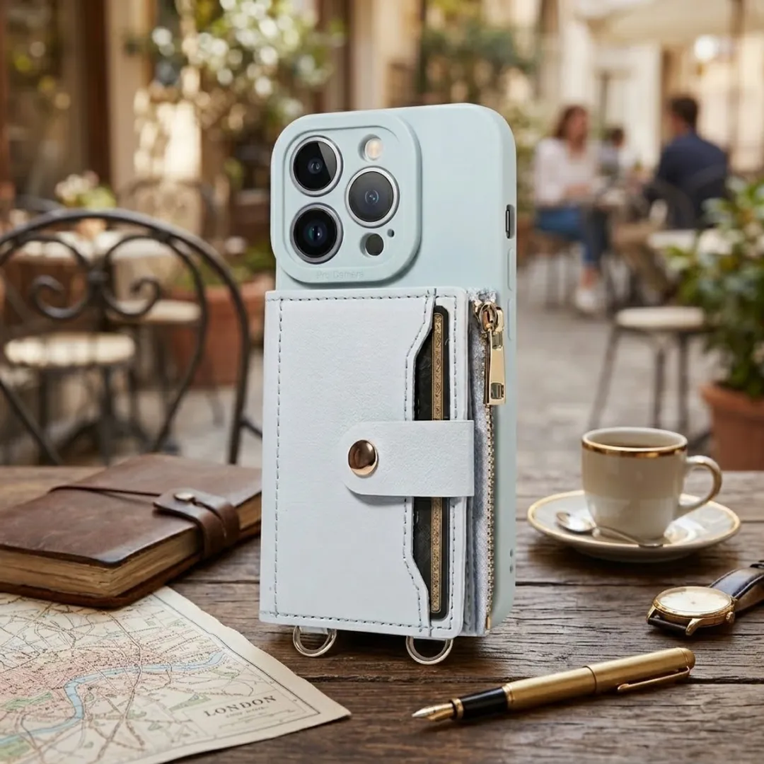 NUVEX iPhone 14 Pro Max Hoesje Lichtblauw - Portemonnee 4 Pasjes
