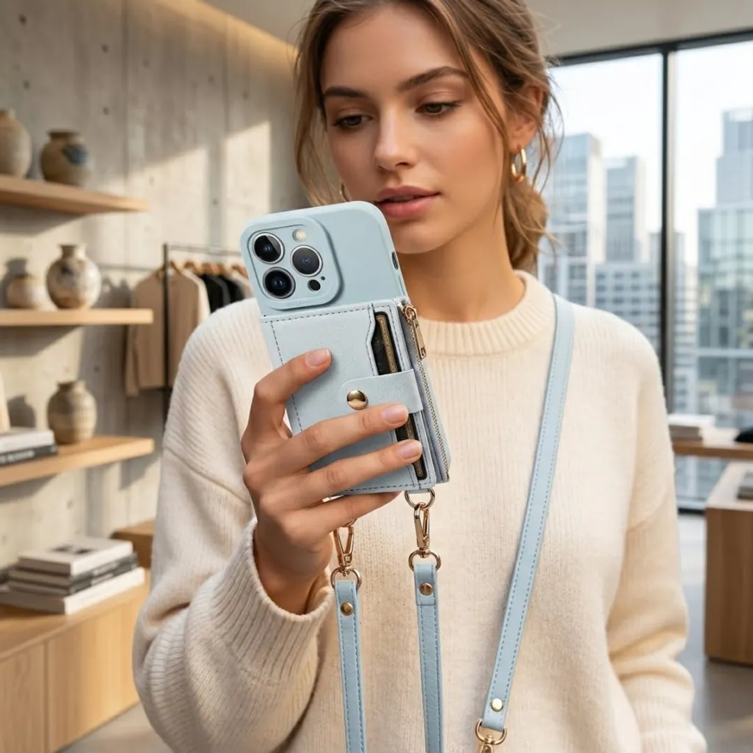 NUVEX iPhone 14 Pro Max Hoesje Lichtblauw - Portemonnee 4 Pasjes