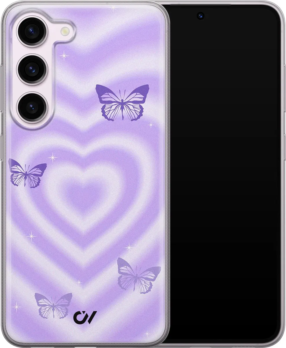 Casevibes Samsung Galaxy S23 Hoesje - Paars - Retro Hart Vlinder
