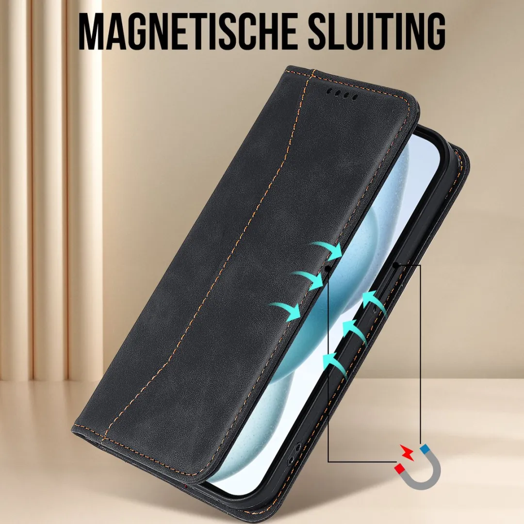 Nuvex iPhone 15 Plus Hoesje Zwart - 2 Pasjes + Screenprotector