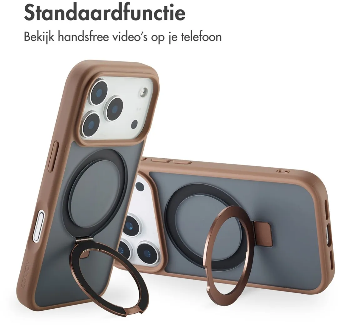 Accezz iPhone 17 Pro Hoesje - Ring Stand - Bruin