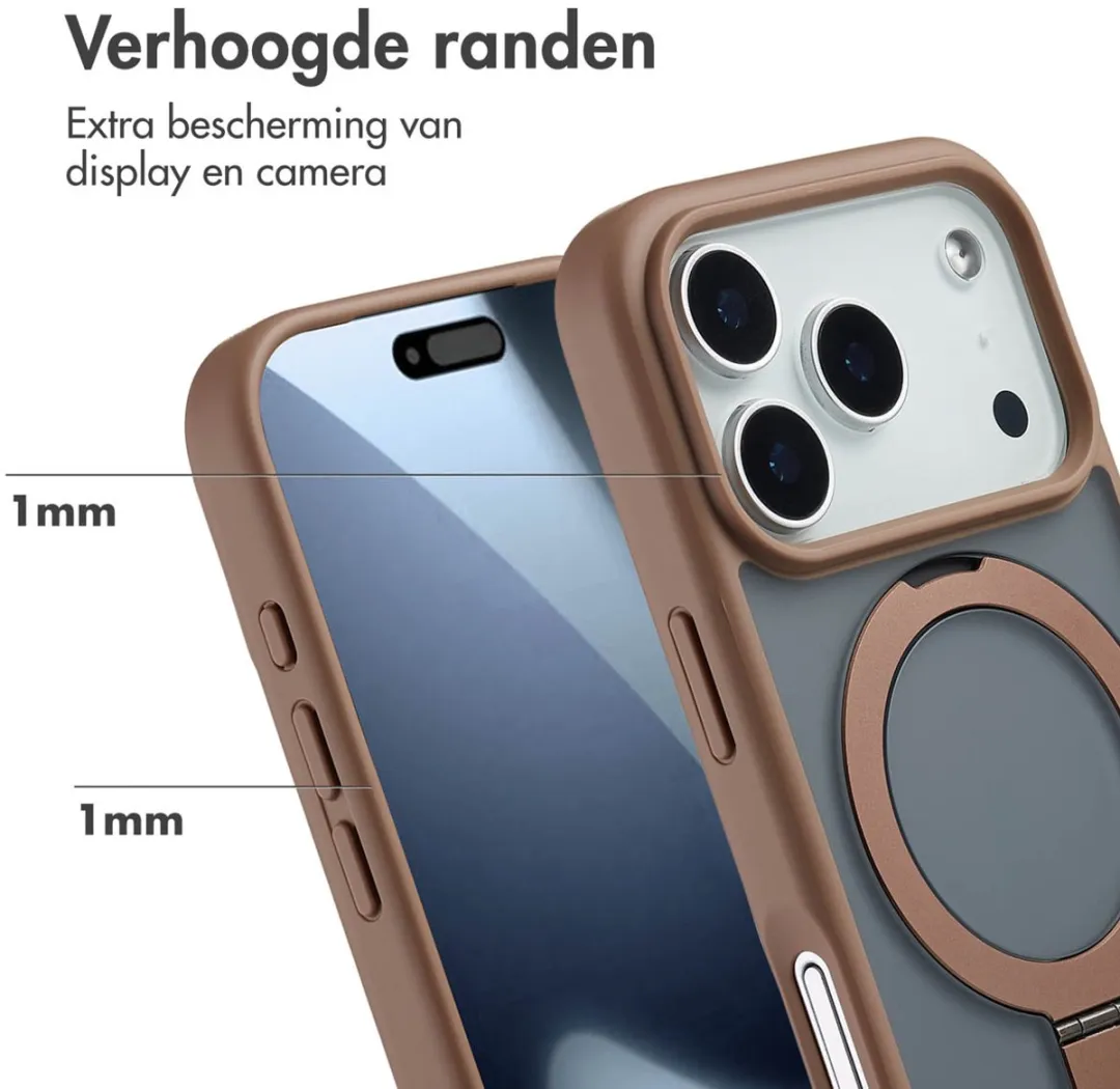 Accezz iPhone 17 Pro Hoesje - Ring Stand - Bruin
