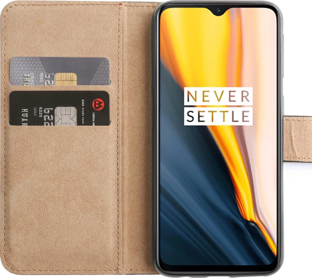 BMAX Leren Book Case OnePlus 7 - Hoes 2 Pasjes - Zwart