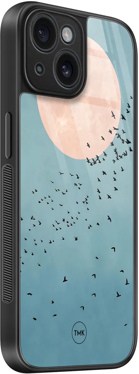 Casevibes iPhone 15 Moon Birds Hoesje - Blauw - TPU Glossy