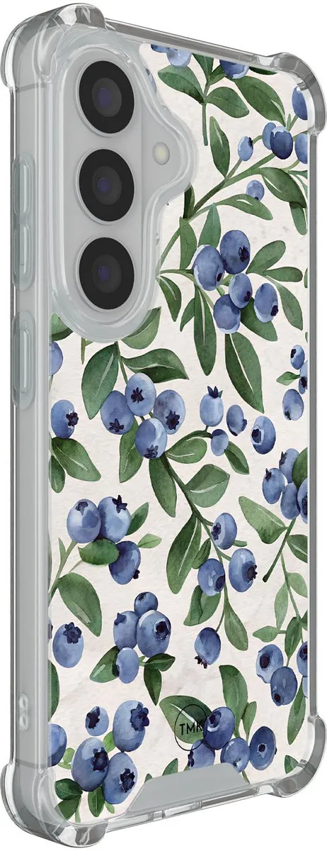 Shockproof hoesje geschikt voor Samsung Galaxy S26 - Blueberries - Schokbestendig - Verhoogde randen - TPU case - Extra Sterke Back Cover - Print - Transparant, Blauw