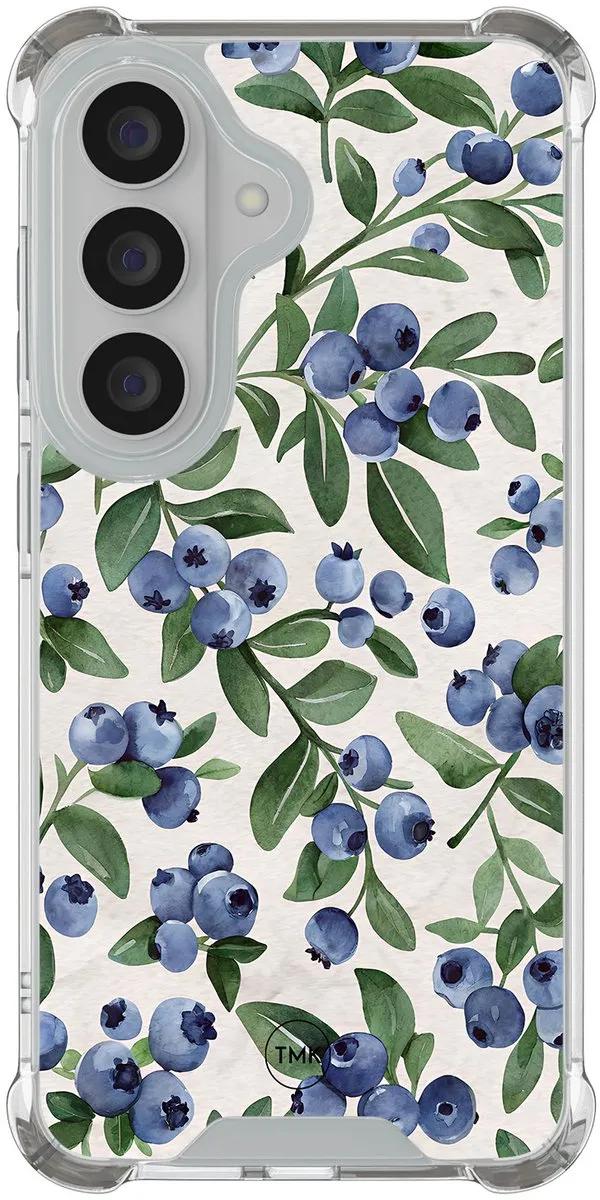 Shockproof hoesje geschikt voor Samsung Galaxy S26 - Blueberries - Schokbestendig - Verhoogde randen - TPU case - Extra Sterke Back Cover - Print - Transparant, Blauw