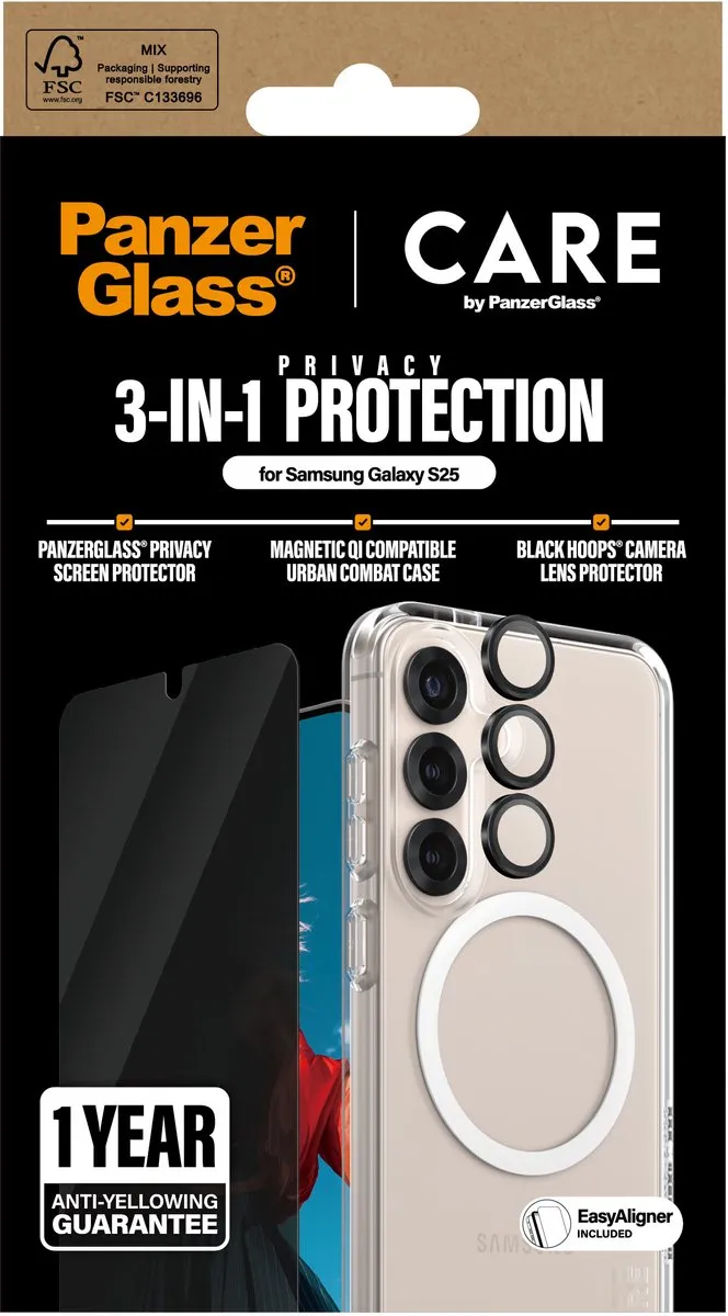 PanzerGlass Beschermset Galaxy S25 3-in-1 - Zwart