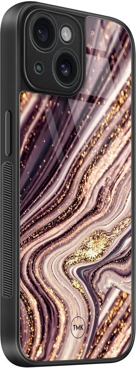 Casevibes iPhone 15 Hoesje - Roze Marmer - TPU Glossy