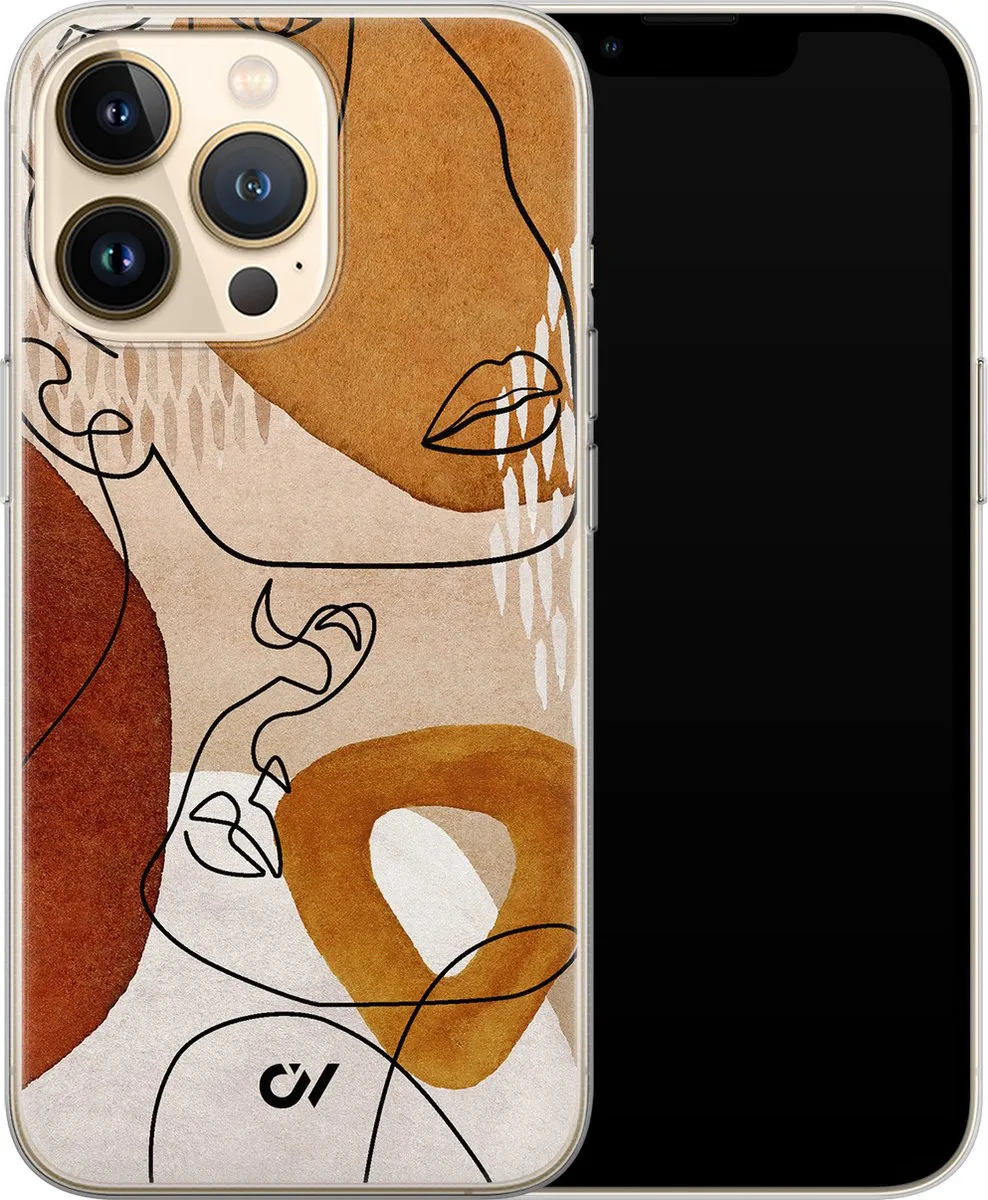Casevibes iPhone 13 Pro Hoesje - Abstract Shape Faces - Bruin