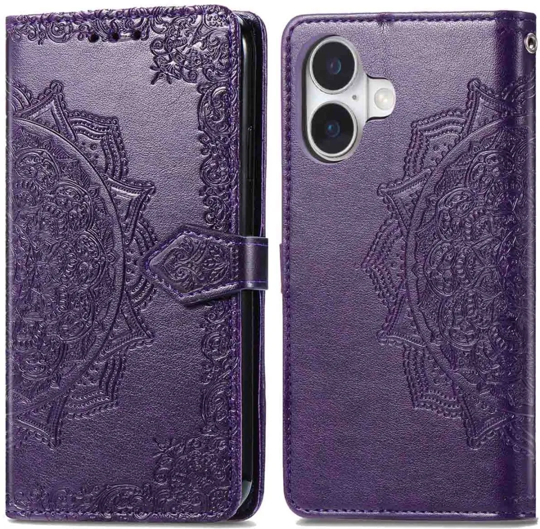 Imoshion Hoesje iPhone 16 Mandala Bookcase - 3 Pasjes - Paars