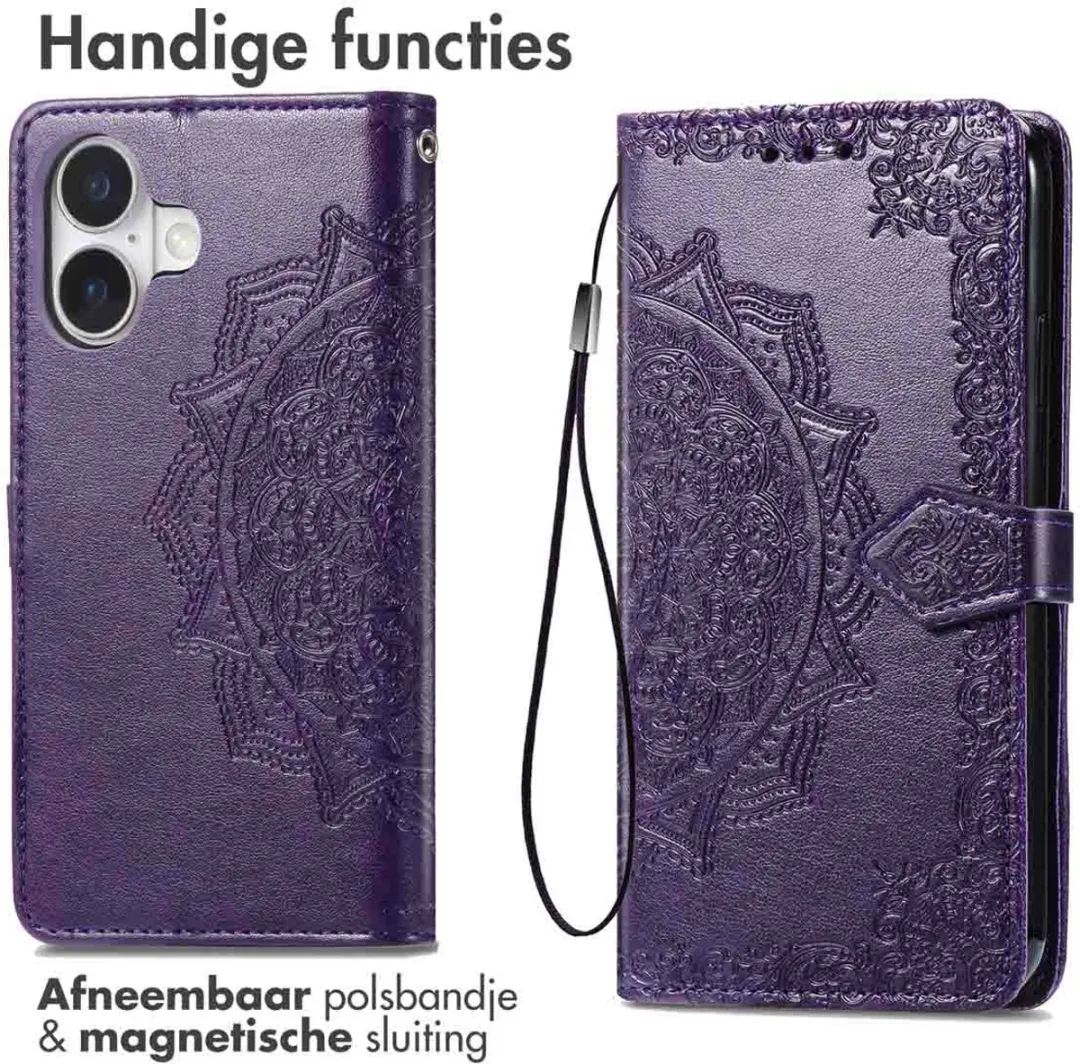 Imoshion Hoesje iPhone 16 Mandala Bookcase - 3 Pasjes - Paars