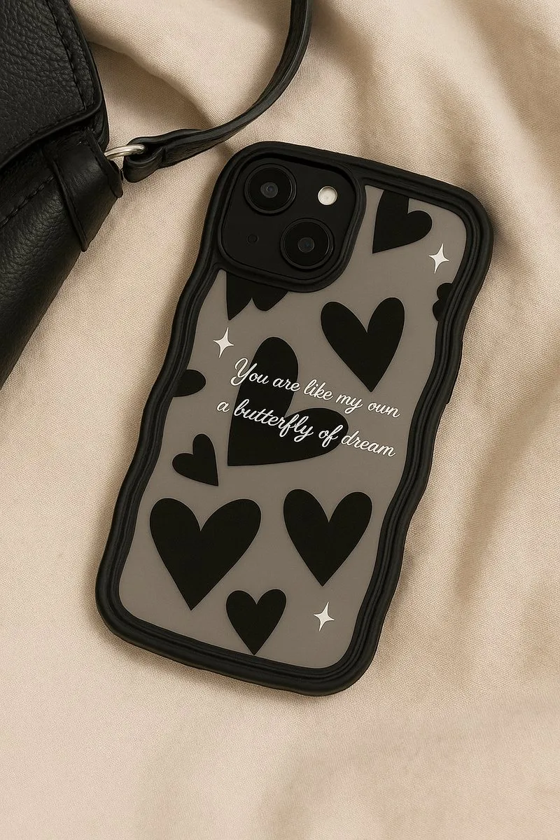 NUVEX Golvend Hoesje iPhone 11 Pro - Hartjes & Vlinders Patroon - Zwart