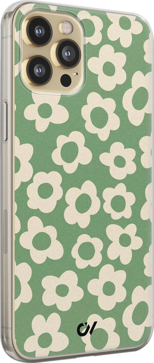 Casevibes Hoesje iPhone 12 Retro Cute Flowers Groen A/13/UV/020