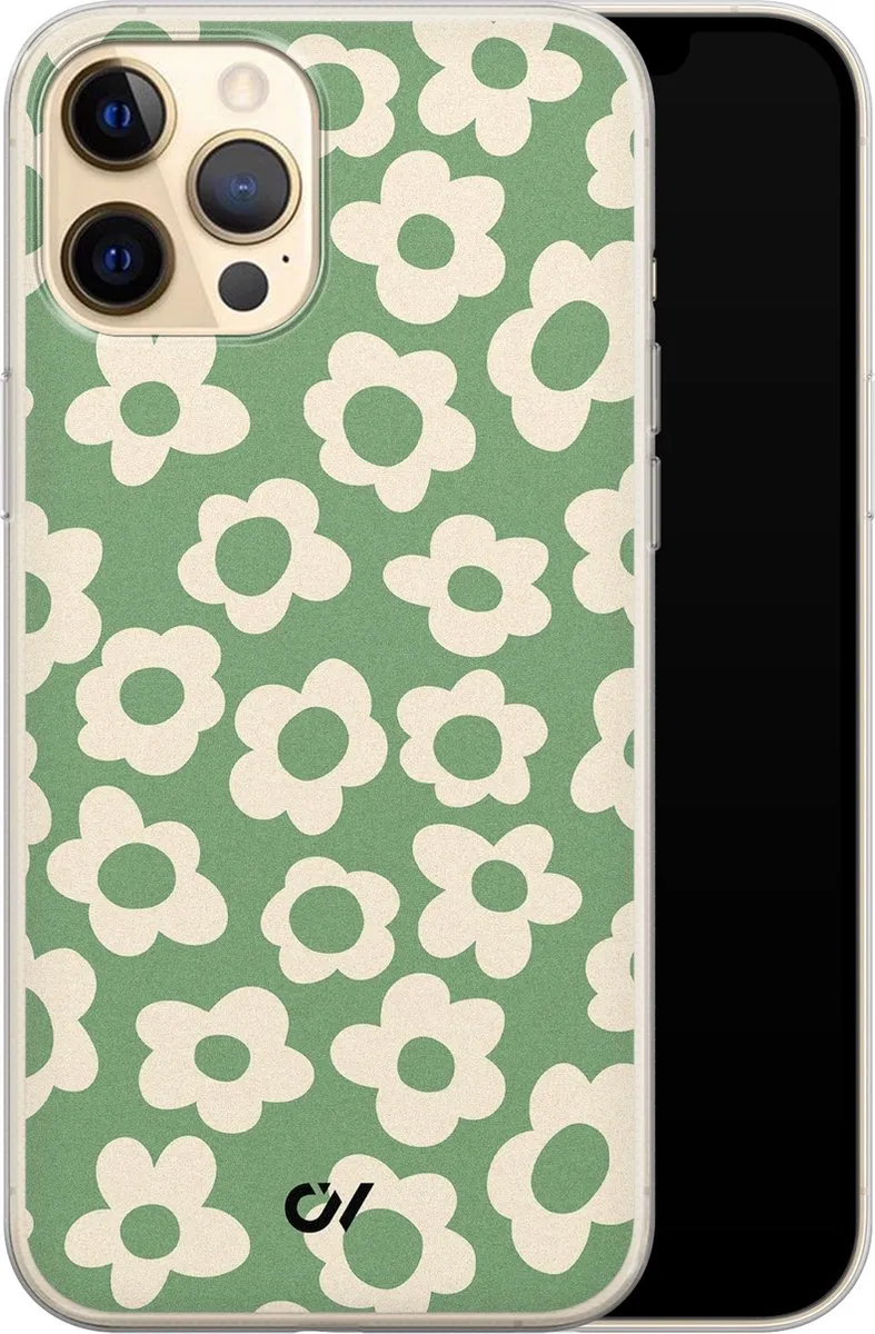 Casevibes Hoesje iPhone 12 Retro Cute Flowers Groen A/13/UV/020