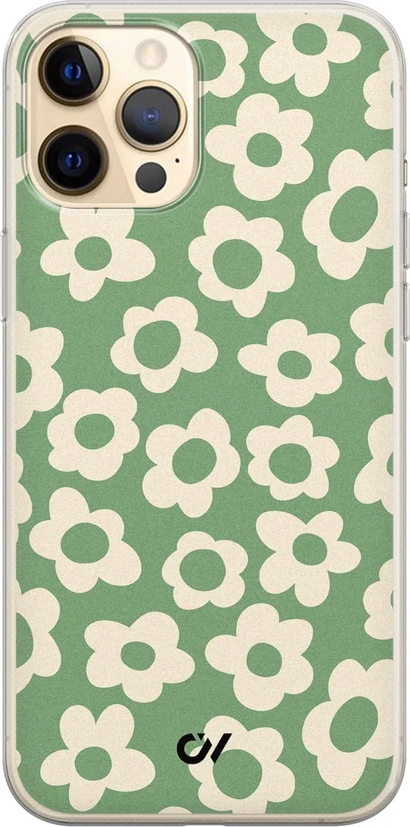 Casevibes Hoesje iPhone 12 Retro Cute Flowers Groen A/13/UV/020
