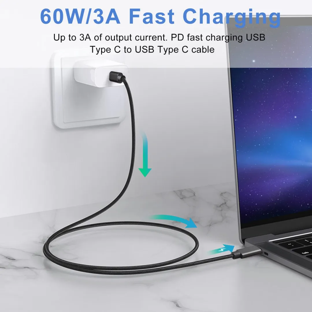 NÖRDIC USBC-N1084 USB-C Kabel 60W PD 5Gbps 2m - Grijs