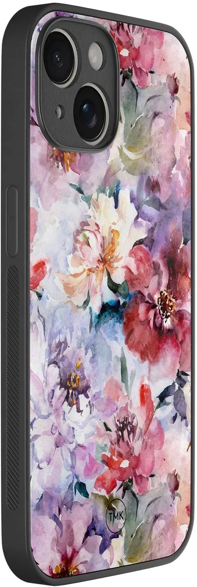 Casevibes iPhone 14 Hoesje - Paars Bloemen Acryl