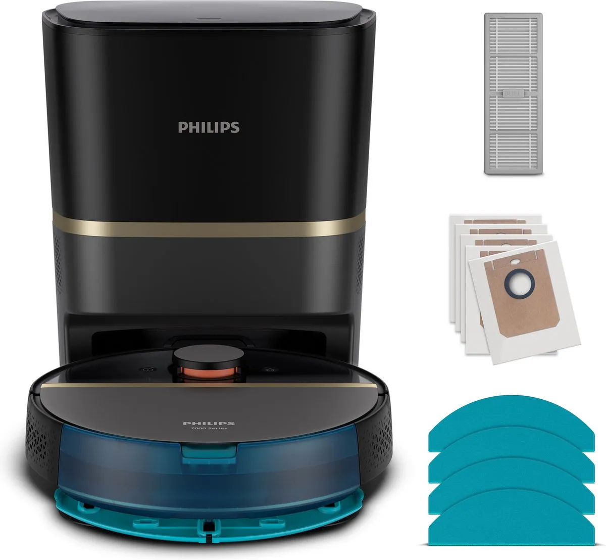 Philips HomeRun Aqua 7000 XU7100/01 Robotstofzuiger - Dweilfunctie - Zwart/Goud