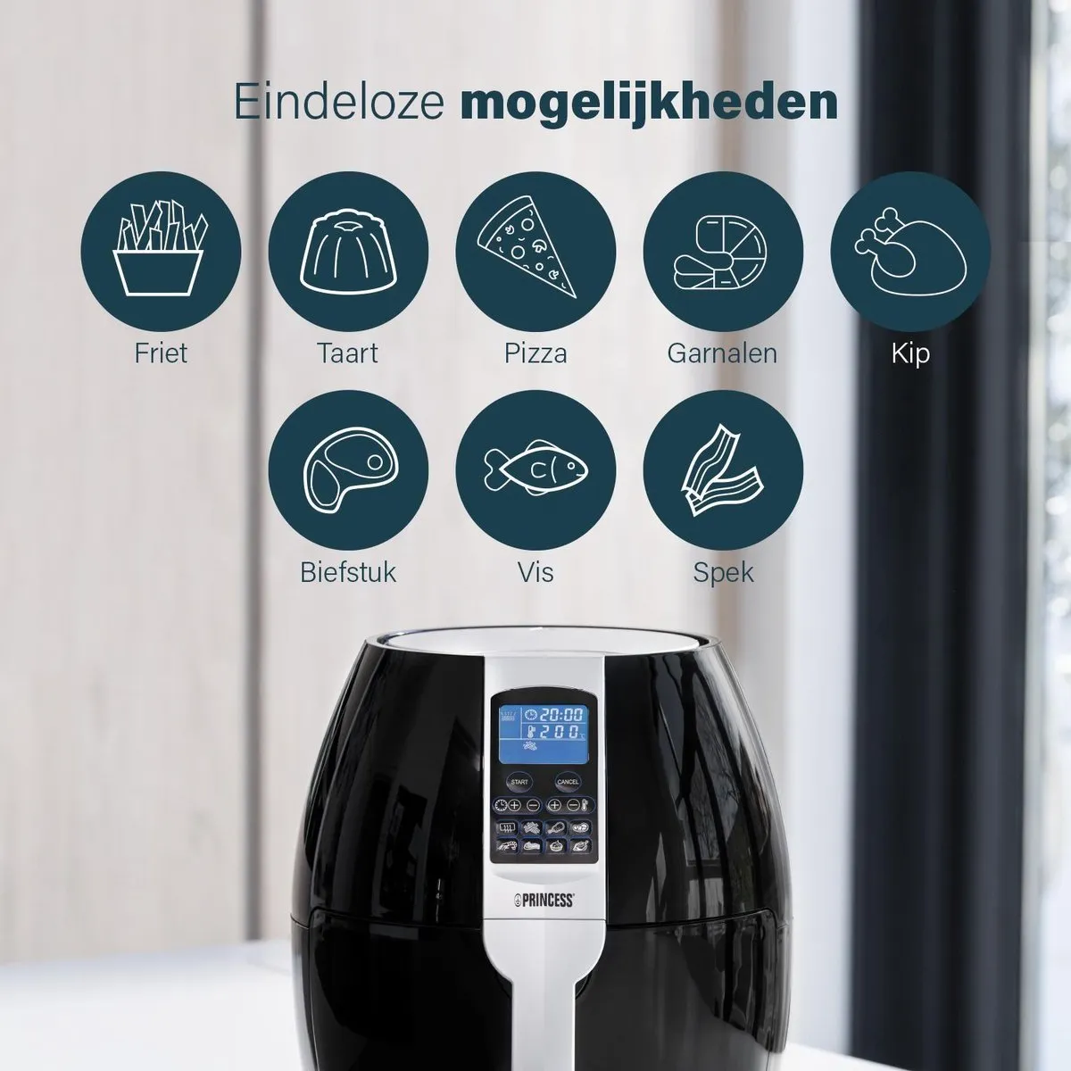 Princess Digitale Airfryer XL 182021 - 3.2L - 8 Programma's - Zwart