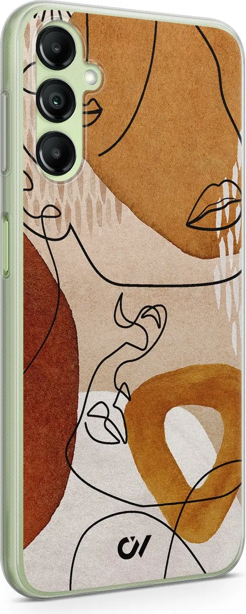 Casevibes Samsung Galaxy A14 5G Hoesje - Abstract Shape Faces - Bruin