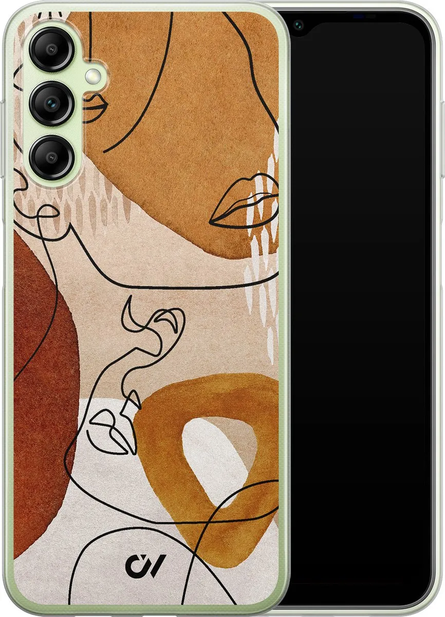 Casevibes Samsung Galaxy A14 5G Hoesje - Abstract Shape Faces - Bruin