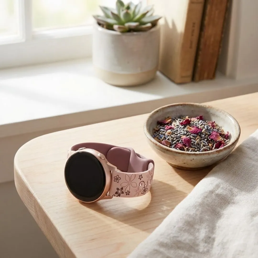 NUVEX Roze Zand Paars Silicone Horlogeband - 22mm - Two Tone Bloemenpatroon