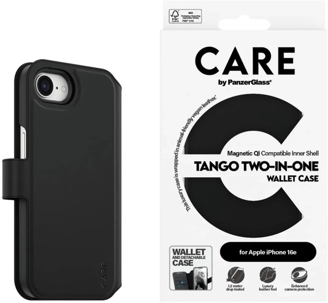 PanzerGlass Care By Tango 2in1 Portemonnee iPhone 16E - Zwart - MPN 5715685021435