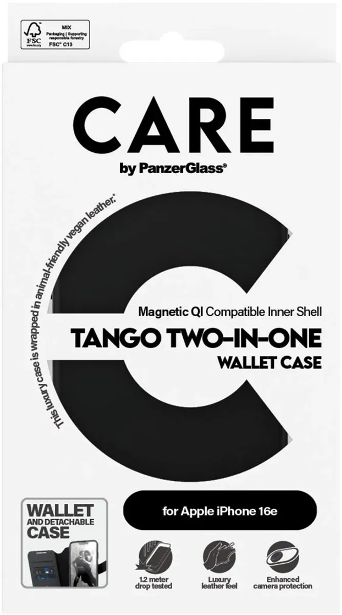PanzerGlass Care By Tango 2in1 Portemonnee iPhone 16E - Zwart - MPN 5715685021435