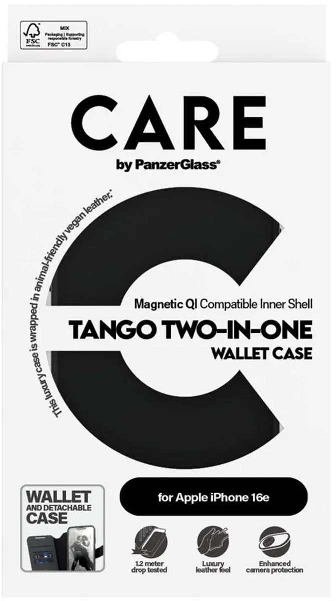 PanzerGlass Care By Tango 2in1 Portemonnee iPhone 16E - Zwart - MPN 5715685021435
