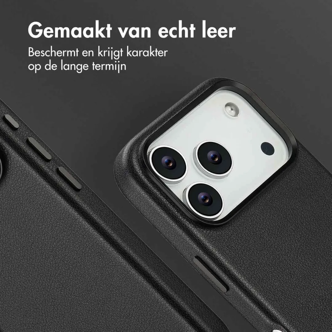 Accezz Hoesje iPhone 17 Pro - MagSafe Leather Black - 2 Pasjes