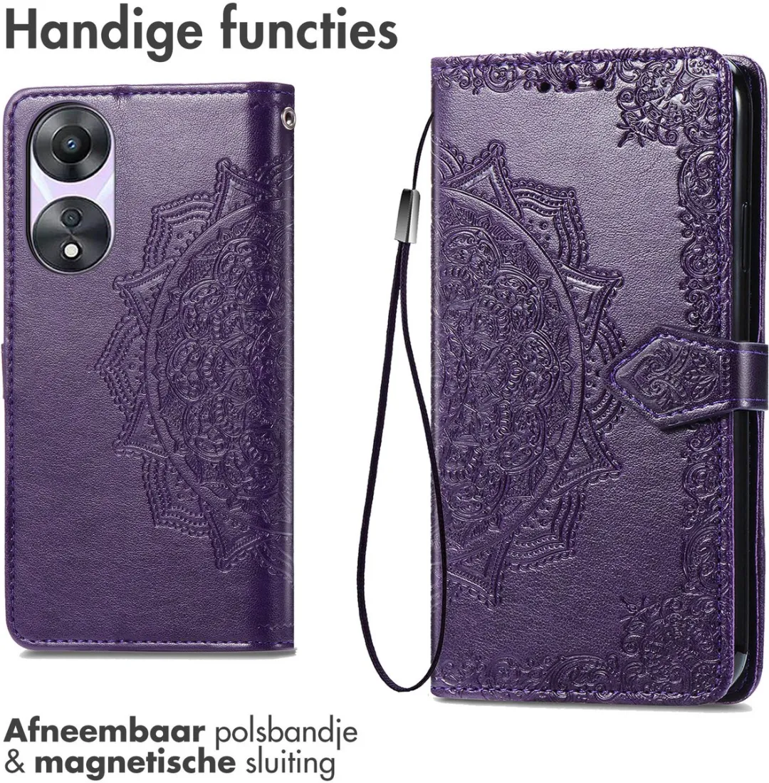 Imoshion Hoesje Oppo A58 Mandala Bookcase - 3 Pasjes - Paars