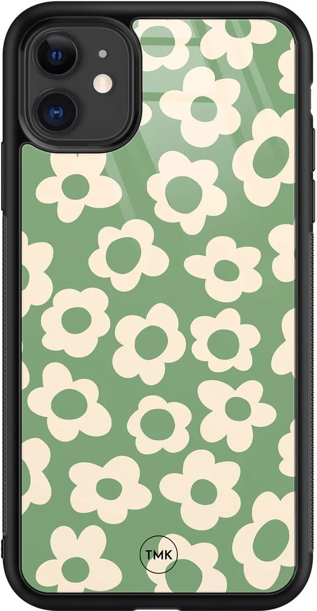 Casevibes iPhone 11 Hoesje Retro Cute Flowers Groen