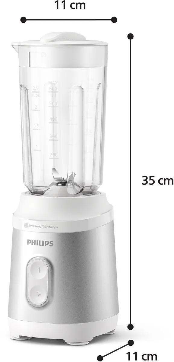 Philips 3000-serie Mini blender HR2510/90 - 0,6 L - 350W - Wit/Zilver